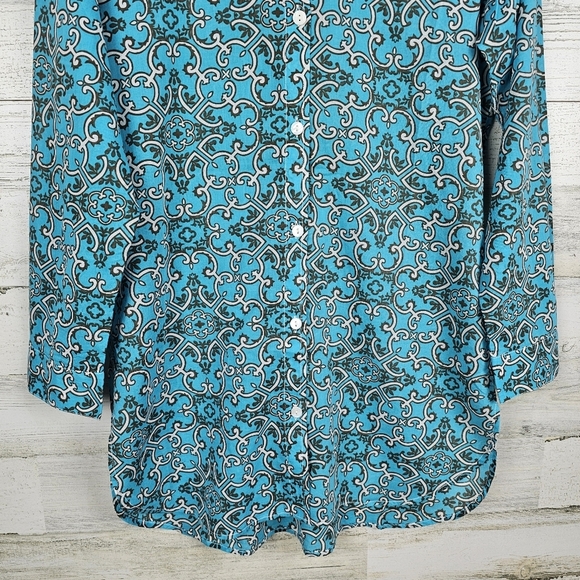 Tommy Bahama Turquoise Cotton Button Up Shirt Blue Boho Coastal Resortwear M - Picture 12 of 16